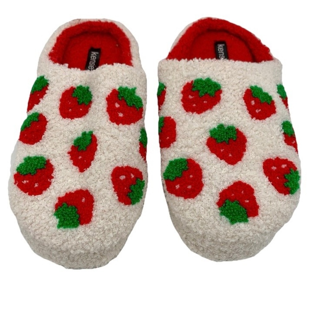 Kensie Women's Strawberry Print Novelty Slip On Cozy Plush Slippers Size 9